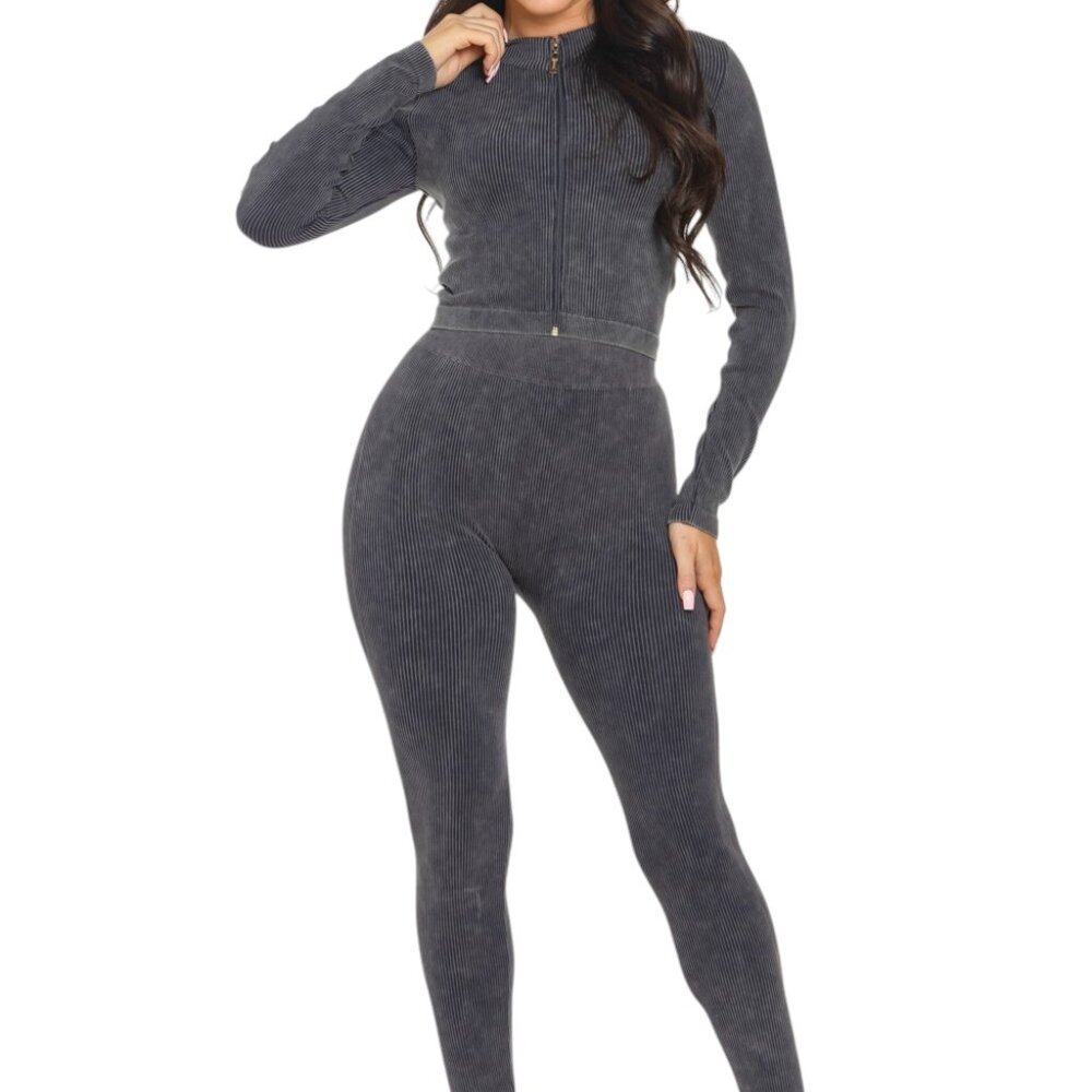 Ribbed Zip Up Jacket & Legging Set